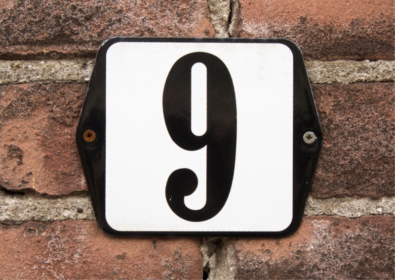 number nine on wall